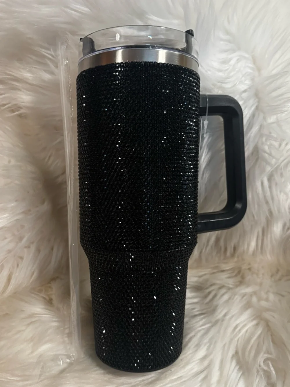 Black Rhinestone Bling Travel Tumbler with Handle 40 oz